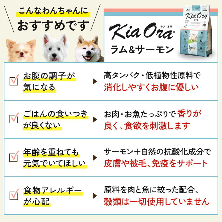 楽天市場】キアオラ ラム サーモン 2.7kg 小粒 ラム&サーモン 犬 成犬 
