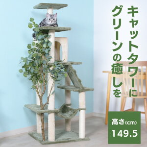 キャットタワー 猫用品 つめとぎ ねこの休ら木 レオ グリーン 58204ペット ペット用品 ねこ キャットタワー 爪とぎポール 据え置きタイプ ハンモック 爪とぎ ネコ インテリア 【B】