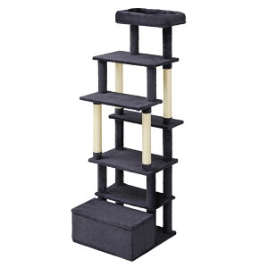 \新商品/キャットタワー おしゃれ 据え置き 高さ157.5 ステップ 5段 滑りにくい 強度 安定感 収納付 麻縄巻き 爪とぎ ハンモック 猫タワー 多頭飼い ファブリック 北欧 運動不足 遊び場 猫用