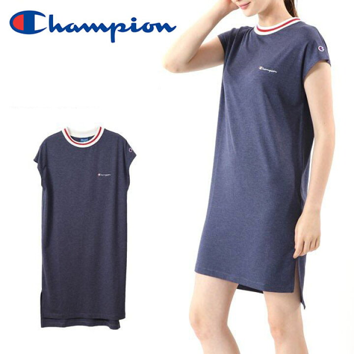 楽天市場 30 Off 半袖 ワンピース チャンピオン Champion レディース ウィメンズ フレンチスリーブワンピース クルーネック ワンポイント ロゴ ネイビー 紺 Cw Rs307 Ray Green