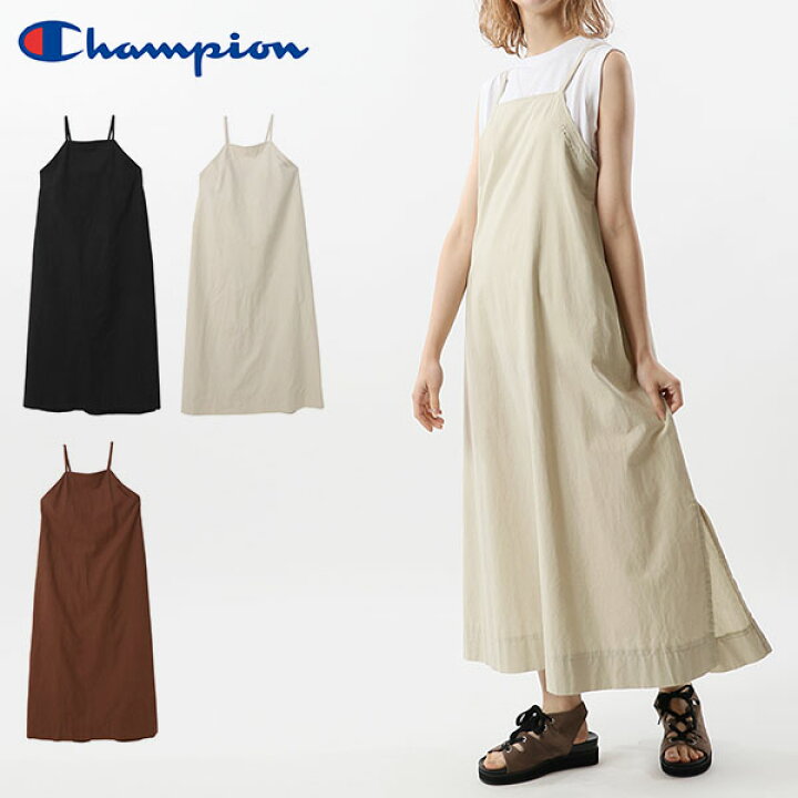 楽天市場 送料無料 チャンピオン ノースリーブ ワンピース Champion レディース Onepiece Dress マキシ丈 ワンポイント ロゴ 21春夏新作 Off Cw T316 Ray Green