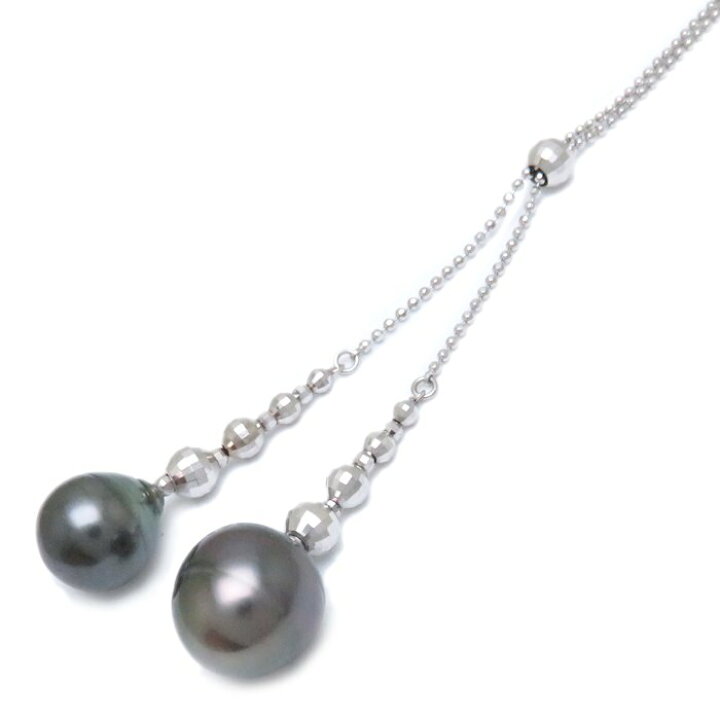楽天市場】ブラックパールネックレス K18WG 黒真珠10.3・11.9ミリ 18金  
