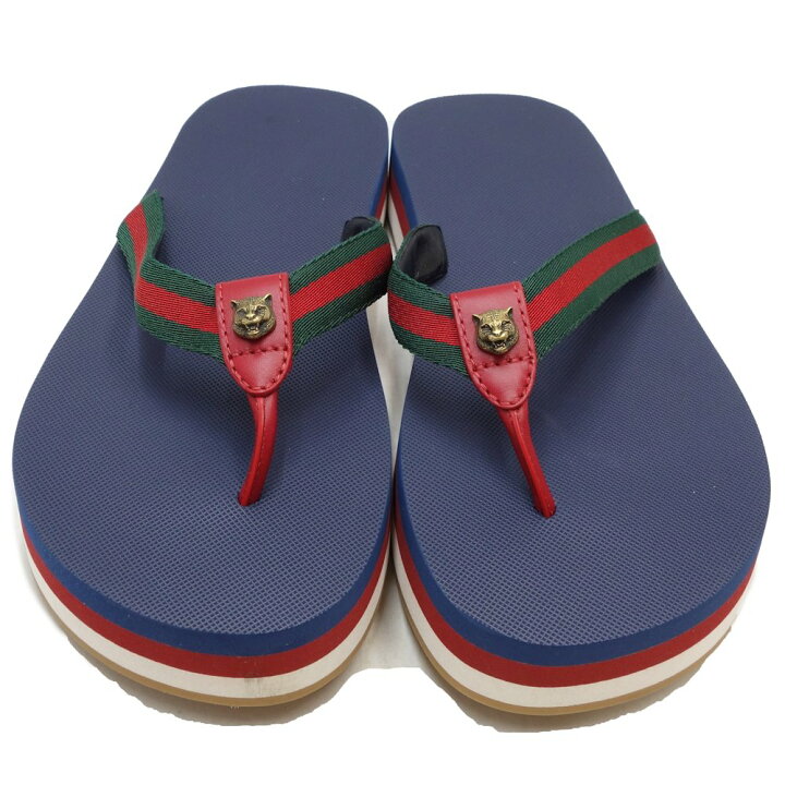 楽天市場】グッチ GUCCI ビーチサンダル キャット サイズ38 ネイビー 