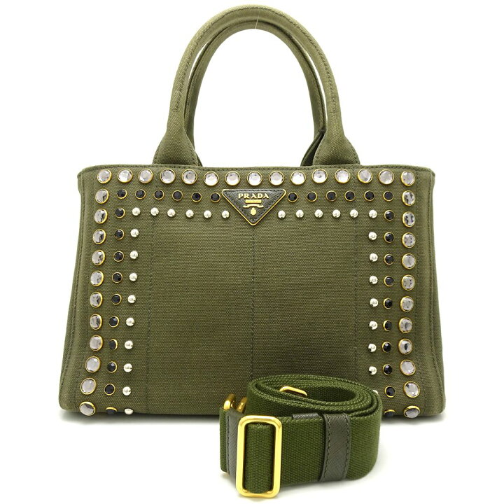 楽天市場】プラダ PRADA B2439O カナパ キャンバス ビジュー MILITARE  