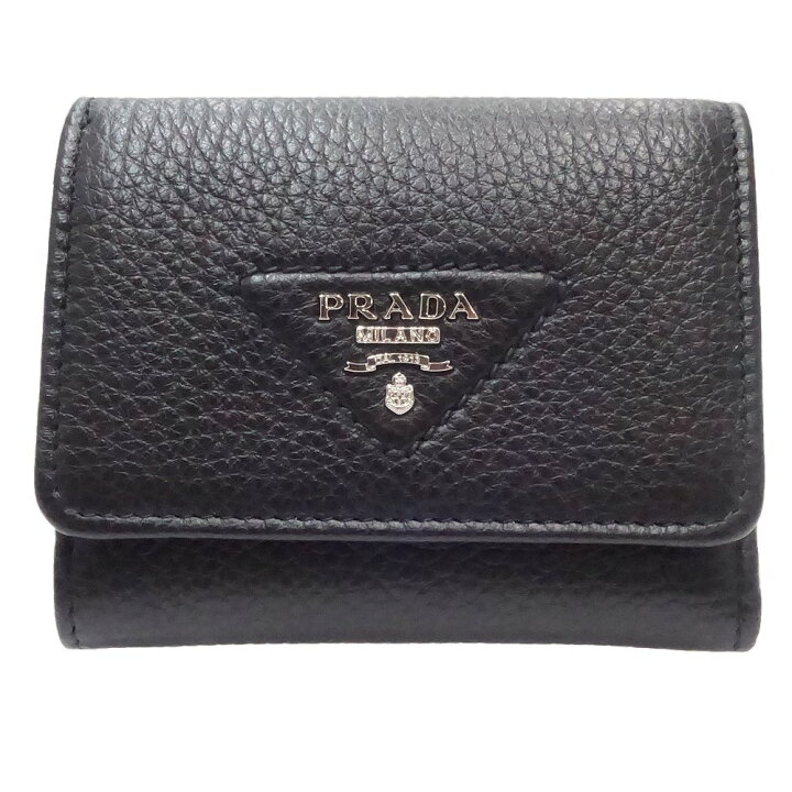 極美✨PRADA 三つ折り財布 ヴィッテロムーブ シボ革 レザー 黒 極美 