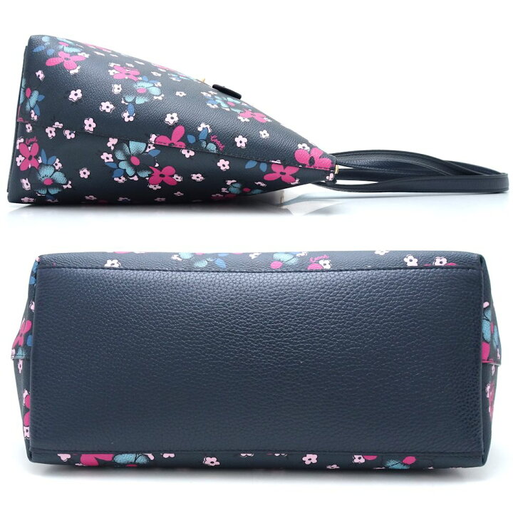 新品コーチ 1046 トートバッグ 花柄 PVCコーティングキャンバス ネイビー 