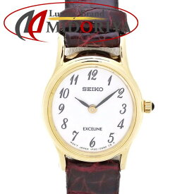 SEIKO セイコー エクセリーヌ 1F20-5100 K18YG イエローゴールド xGP(ゴールドメッキ） クロコダイル レディース /130080【中古】【腕時計】