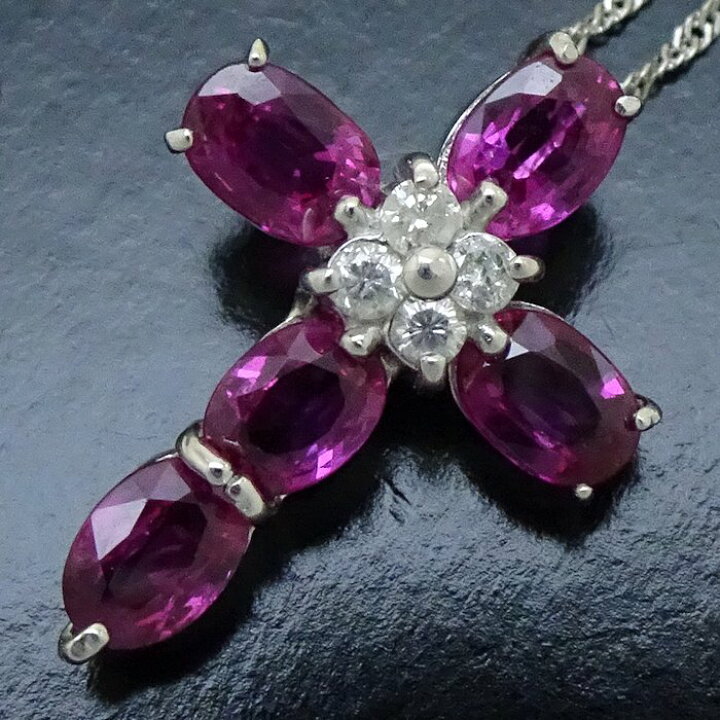 楽天市場】クロス ネックレス ルビー1.91ct ダイヤモンド0.10ct Pt900 