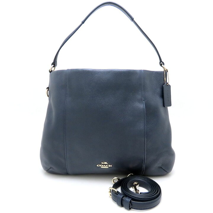 COACH レザー 2WAY ショルダーバッグ ウィリス ターンロック ネイビー 