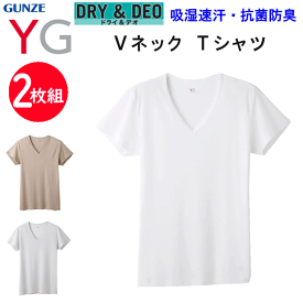 2枚組 メンズ VネックTシャツ グンゼ ワイジー GUNZE YG DRY＆DEO M-LL メンズ下着 紳士 肌着 ドライ 抗菌防臭加工 吸汗速乾 マイクロ モダールエアー ワイジー 父の日 敬老の日 ギフト プレゼント YV0115B 新作 楽天 通販 オールシーズン 年間 定番 送料込み