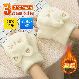 電熱グローブ 電熱手袋 USB充電式 ヒーター手袋 猫柄 2000/3000mAh 3段温度調整 5.5時間連続使用 液晶画面 指なし カバー付き あったか手袋 暖房手袋 ヒーターグローブ 防寒対策 ハンドウォーマー