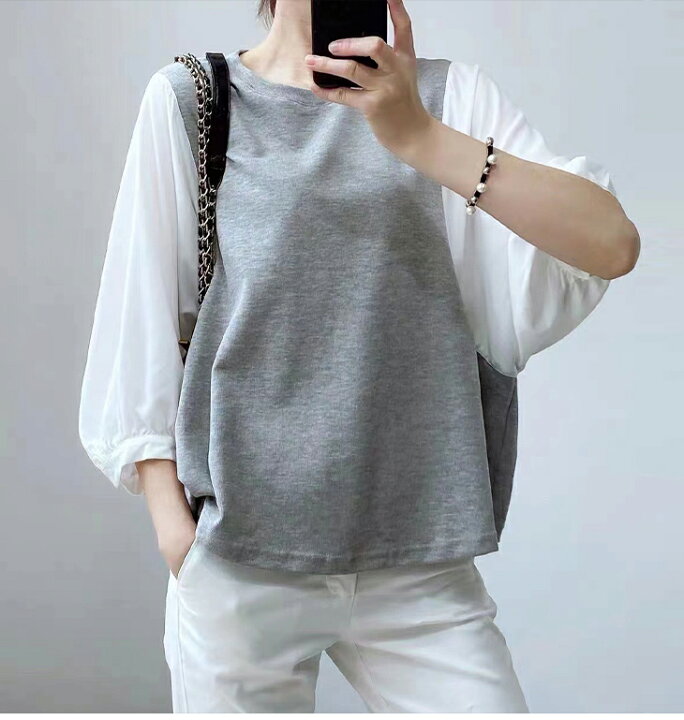 楽天市場 切り替え ブラウス 重ね着風 プリーツ切替 半袖 ドッキング トップス レディース 春夏新作 Tシャツ 可 い ゆったりしたtシャツ レディース 大人気 チュニック S Houe