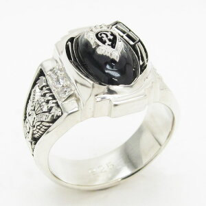 メンズリング 男の指輪 紋章 カレッジリング エンブレム シルバーリング 天然オニキス シルバー リング 天然石 誕生石 シルバー925 メンズ 指輪 サイズ 名入れ 太め オーダー オーダーメイド