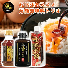 ＼割引クーポン配布／味研 AZIKEN至極セット 3本セット ギフトBOX 贈答品 焼肉の生だれ 生たれ ミシュランシェフ推奨 ロシアン佐藤絶賛 お肉に合うポン酢 よだれ鶏のたれ BBQ グランピング お取り寄せ 山梨 お土産 お歳暮 ギフト プレゼント 味覚 グルメ お中元 調味料