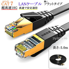 【互換品】その他メーカー1対応 LANケーブル　カテゴリ7準拠 5.0m 平型フラットタイプ STPシールド RJ45 より線　送料無料【メール便の場合】