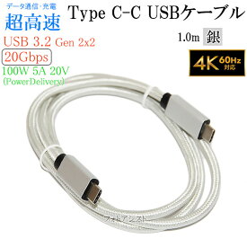 ELECOM/エレコム対応 Part.2 USB-Cケーブル C-C 【1m】 USB3.2 Gen2x2(20Gbps) メッシュシルバー