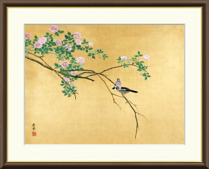 【アート 絵画】日本の名画 円山応挙 薔薇文鳥(ばらぶんちょう) バラ 花 鳥 写生画 代表作 傑作 代表作 送料無料(一部地域を除く) 代引き不可 模写 複製画 レプリカ 額装 リビング 和室