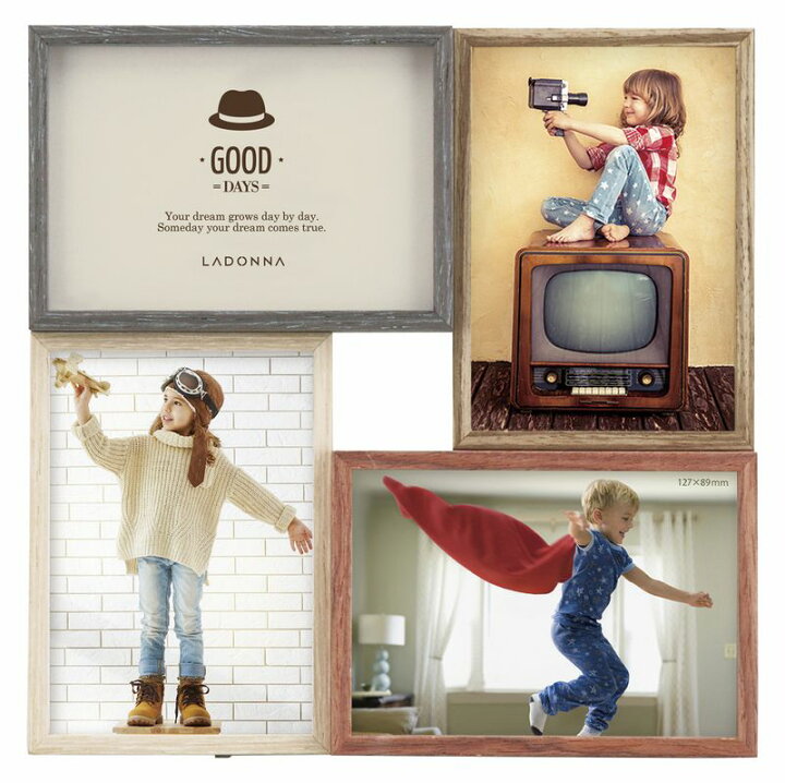 楽天市場 フォトフレーム L判 4枚 Df 40 レトロ かわいい おしゃれ 写真立て 壁掛け 軽い 軽量 卓上 4面 4窓 複数枚 プレゼント ラドンナ われない プラスチック板 Lサイズ 縦横 リビング 玄関 一人暮らし インテリア ナチュラル 子供 記念写真 アンティーク 北欧