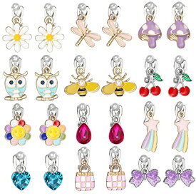 キッズ イヤリングセット こども用 おしゃれクリップキッズ 小さな女の子のためのイヤリング、花、ハート型、宝石のイヤリング、キッ