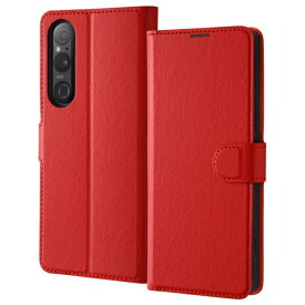 Xperia 1 V ケース 耐衝撃 手帳型レザーケース シンプル マグネット ブラック/レッド ダークネイビー レッド レイアウト SO-51D SOG10 SO-51C SOG06 Xperia1 IV V エクスペリア1iv エクスペリア1v ワン マークファイブ