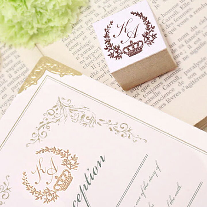 楽天市場 イニシャルスタンプ 王冠とリーフ 結婚式 招待状 席次表 購入特典 ウェディング ペーパーアイテム オーダー ネーム ハンコ 披露宴 レセプション Piary ピアリー 楽天市場店