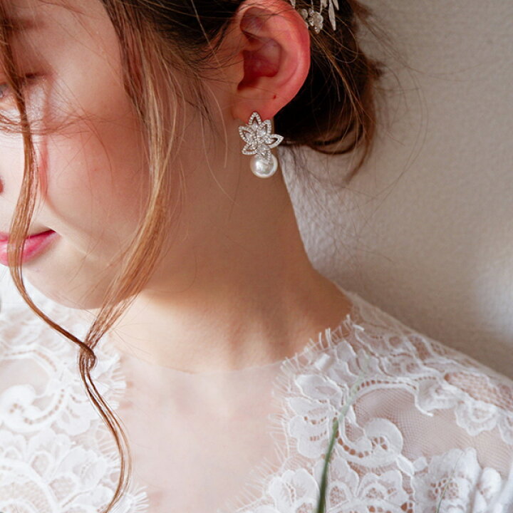 送料無料 ウェディングイヤリング P13 ピアス ジルコニア ウェディングピアス ビジュー パール ブライダルピアス