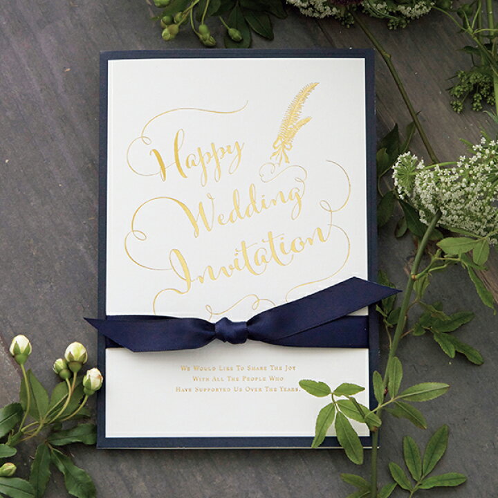 楽天市場 招待状 Dear Graphy ディアグラフィー ネイビー 招待状 10冊入り 結婚式 ペーパーアイテム 手作りキット テンプレート ウェディング ブライダル パーティー 二次会 カリグラフィー 羽 Piary ピアリー 楽天市場店