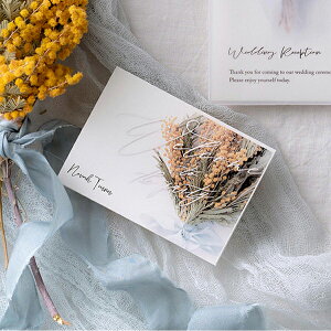 席札 Charme de bouquet -シャルムドブーケ-(ミモザ) 席札 1シート4名様用(結婚式 ペーパーアイテム 手作りキット テンプレート ウェディング ブライダル パーティー 二次会 イタリア リボン 花柄