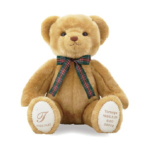 30日限定ポイント最大10倍★【送料無料】体重ベア キャメリーリボン イニシャルタイプ 足裏刺繍込み両親プレゼント 結婚式 入籍 親ギフト 出産祝い テディベア お祝い 誕生 両親へのプレゼ