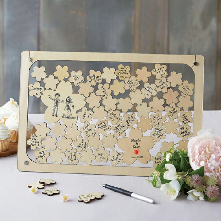 楽天市場 送料無料 メッセージピースウェルカムボード 桜ドロップス 似顔絵あり 結婚式 お祝い 披露宴 ウェディング ウエルカムスペース メッセージ ピース Piary ピアリー 楽天市場店