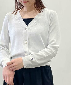 【楽天スーパーSALE 10%OFF】PICCIN PERLA 刺繍入りクロップドラメカーディガン カーディガン レディース 春夏 春 夏 カーデ 長袖 羽織り パールボタン パール 刺繍 ワンポイント Vネック シルバー ラメ オフ ホワイト ブラック オフィス ビジネス