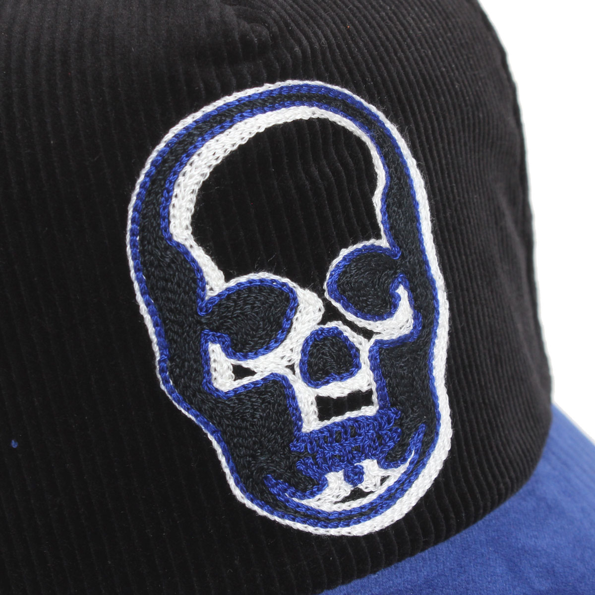 lucien pellat-finet ルシアンペラフィネ メンズ キャップ 帽子 CAP75 コーデュロイ BLACK/BLUE ブラック ブルー  スカル ドクロ | PICCOLOピッコロ