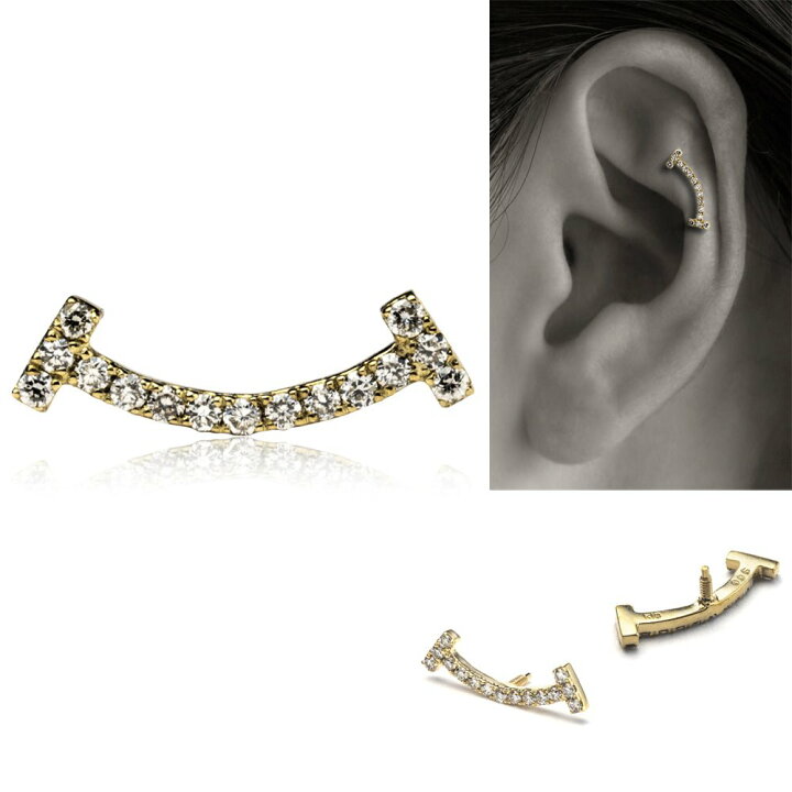 楽天市場】K18 ダイヤモンド スマイル ボディピアス 16G/14G イエロー  