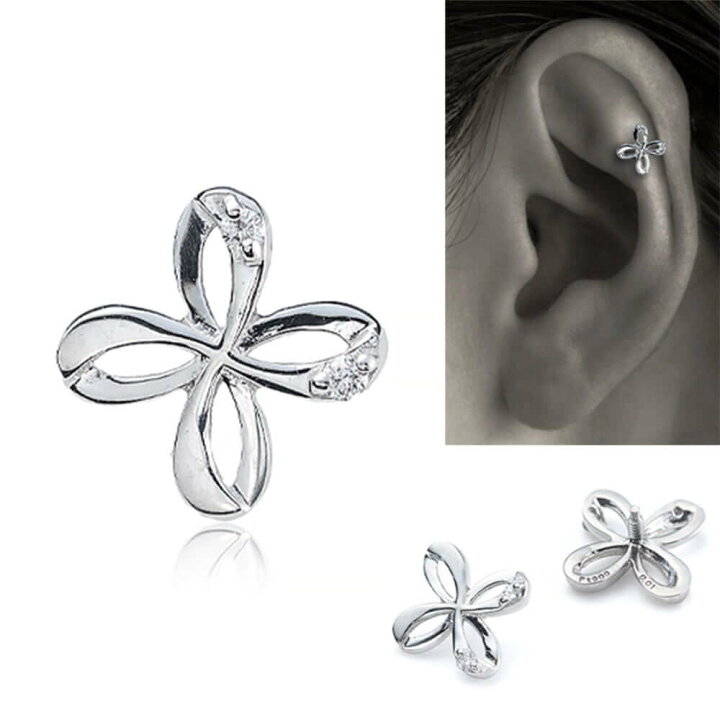 楽天市場】K18/PT ダイヤモンド フラワー ボディピアス │ 16G/14G 