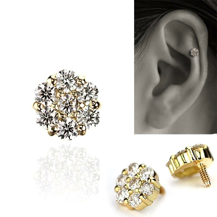 楽天市場】K18/PT ダイヤモンド フラワー ボディピアス │ 16G/14G 