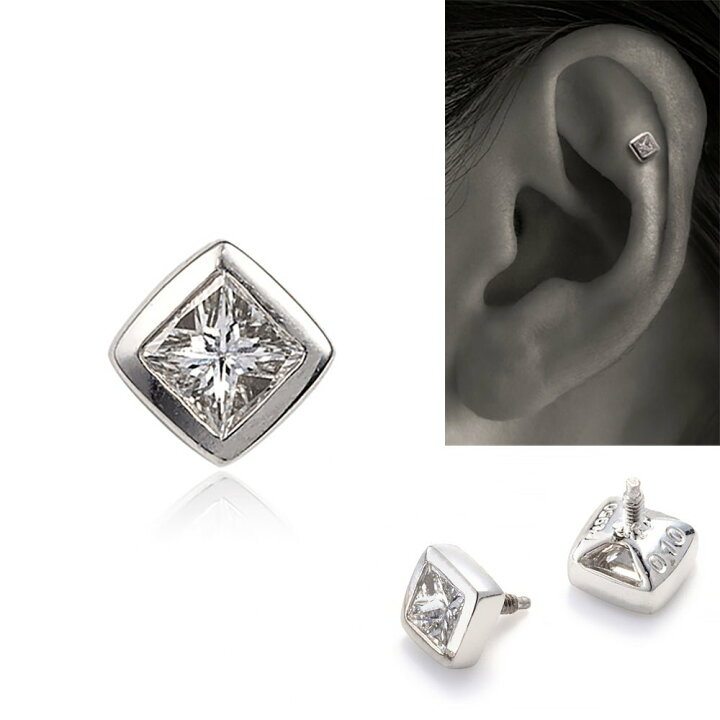 楽天市場】K18/PT プリンセスカット ダイヤモンド ボディピアス │ 16G 