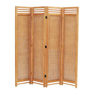 パーテーション 間仕切り アジアンスクリーン 4連 籐 ラタン製 木製 天然木 在宅ワーク リビング 寝室 脱衣所 コンパクト収納 折り畳める アジアン風 ナチュラル