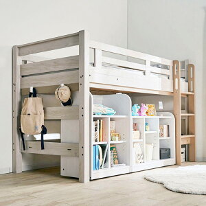 【ポイント7倍!30日限定】【特許構造】宮付き ロフトベッド eeny(イーニー) Low shelf+shelf H135cm 4色対応 ロータイプ システムベッド 学習机 学習デスク ランドセルラック 収納棚 キャスター付き