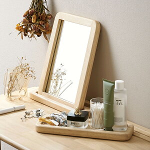 【鏡の角度2段階】ミラーと小物置き Curacion(クラシオン) 2色対応 鏡 卓上 木製フレーム ドレッサー インテリア メイク鏡 化粧鏡 スタンドミラー ナチュラル アクセサリー置き 小物置き