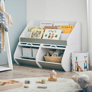 【ポイント9倍!今晩20時開始!】【分割可能】幅80cm 絵本ラック&おもちゃ収納 ロータイプ ブックラック 絵本棚 本棚 キッズラック おもちゃ箱 リビングラック 子供部屋 子供 子ども シンプ