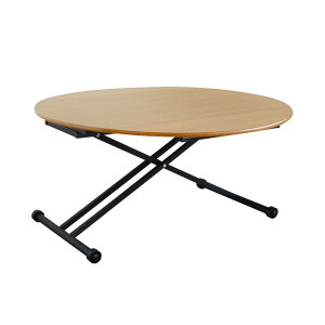 リフティングテーブル 幅120cm 丸形 折りたたみ式 テーブル 無段階 昇降テーブル ローテーブル ダイニングテーブル ワークデスク キャスター付き 木製 ナチュラル シンプル おしゃれ