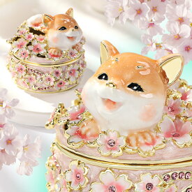 【正規品】 柴犬のお花見 クリスタルジュエリーボックス 手作り 東京銀座PICALS
