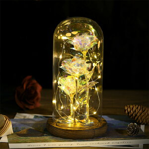 Lewondr 枯れない花 造花 ガラスドーム 薔薇 枯れない花 バレンタイン 母 プレゼント メッキローズ LEDライト付き 部屋飾り インテリア 引越しバラ/母の日/記念日/誕生日/入学/卒業/お祝い/お見