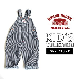 ROUND HOUSE ラウンドハウス Made in USA Kids Premium Stripe Bib Overall/アメリカ製キッズ用ヒッコリーオーバーオール キッズ オーバーオール カジュアル ストリート アメカジ オールシーズン 春 夏 秋 冬