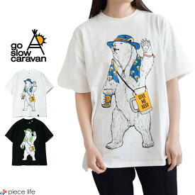 【2024春夏新作】go slow caravan ゴースローキャラバン Tシャツ USA/C フェスクマTEE メンズ レディース ユニセックス 綿 春 夏 秋 ブラック ホワイト M-XL 321909