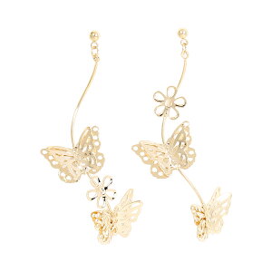 スタッドピアス レディース ニッケルフリー チタンポスト 花 蝶 バタフライ お肌に優しい 金属アレルギー対応 安心 大きめ 存在感 個性的 おしゃれ 綺麗 華やか ゴージャス カジュアル パー