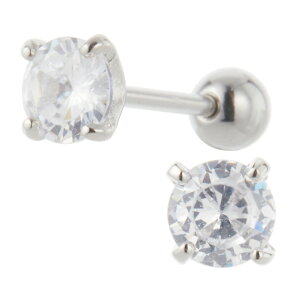 ボディピアス レディース サージカルステンレス316L製 キュービックジルコニア 両耳用 18G ストレートバーベル 1粒 1石 ワンストーン 丸玉 ボール 耳たぶ 軟骨 お肌に優しい 金属アレルギー対