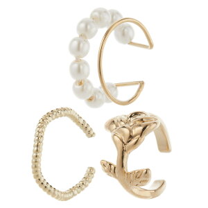 イヤーカフ レディース ニッケルフリー 3個セット パール 花 薔薇 バラ シンプル 華奢 細い 痛くない はさむ ノンホールピアス お肌に優しい 金属アレルギー対応 重ねづけ かわいい オシャレ