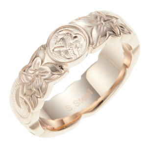 リング レディース メンズ サージカルステンレス316L ハワイアンジュエリー ハワジュ コイン付き プルメリア 花 スクロール 波 お肌に優しい 金属アレルギー対応 金アレ お揃い ペアにも 誕