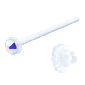 ガラスピアス ピアス つけっぱなし 金属アレルギー対応 リテーナー 20G 18G 16G 長さ9mm 11mm 13mm ボディピアス ファーストピアス セカンドピアス 透明 クリア 1個売り 片耳用 福耳用 花形 パーフェクトキャッチ はずれにくい ゲージ ロング ラインストーン